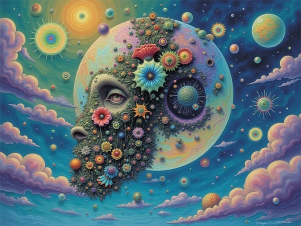 Psychedelic Earth Globe in Cosmic Poppy Field