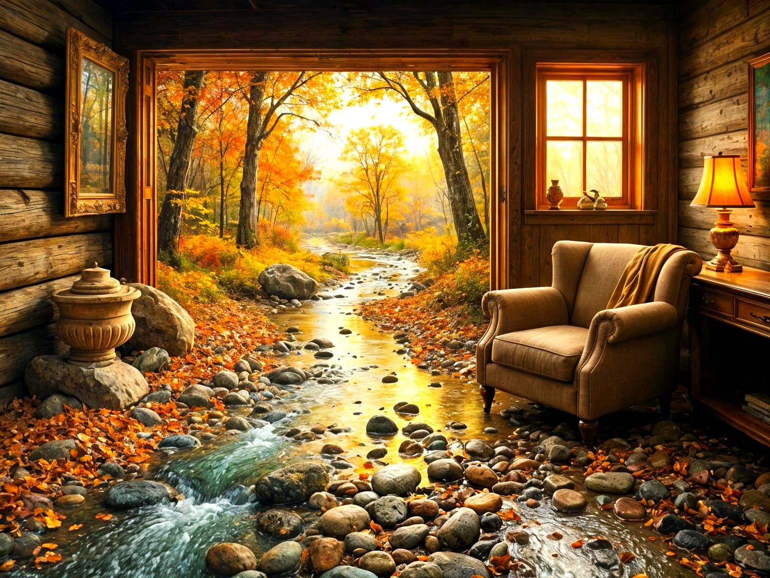 Impressionist Autumn Woodland Stream Oil Painting