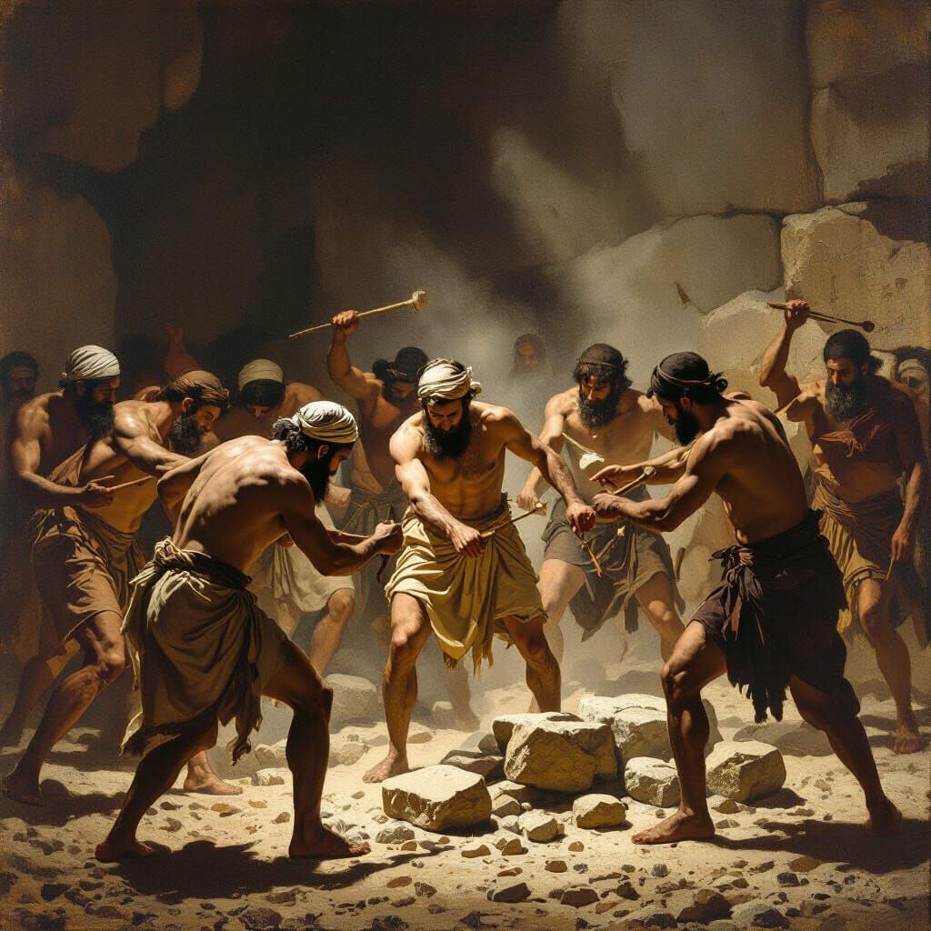 Jewish Slaves Whipped by Egyptians Moving Stones