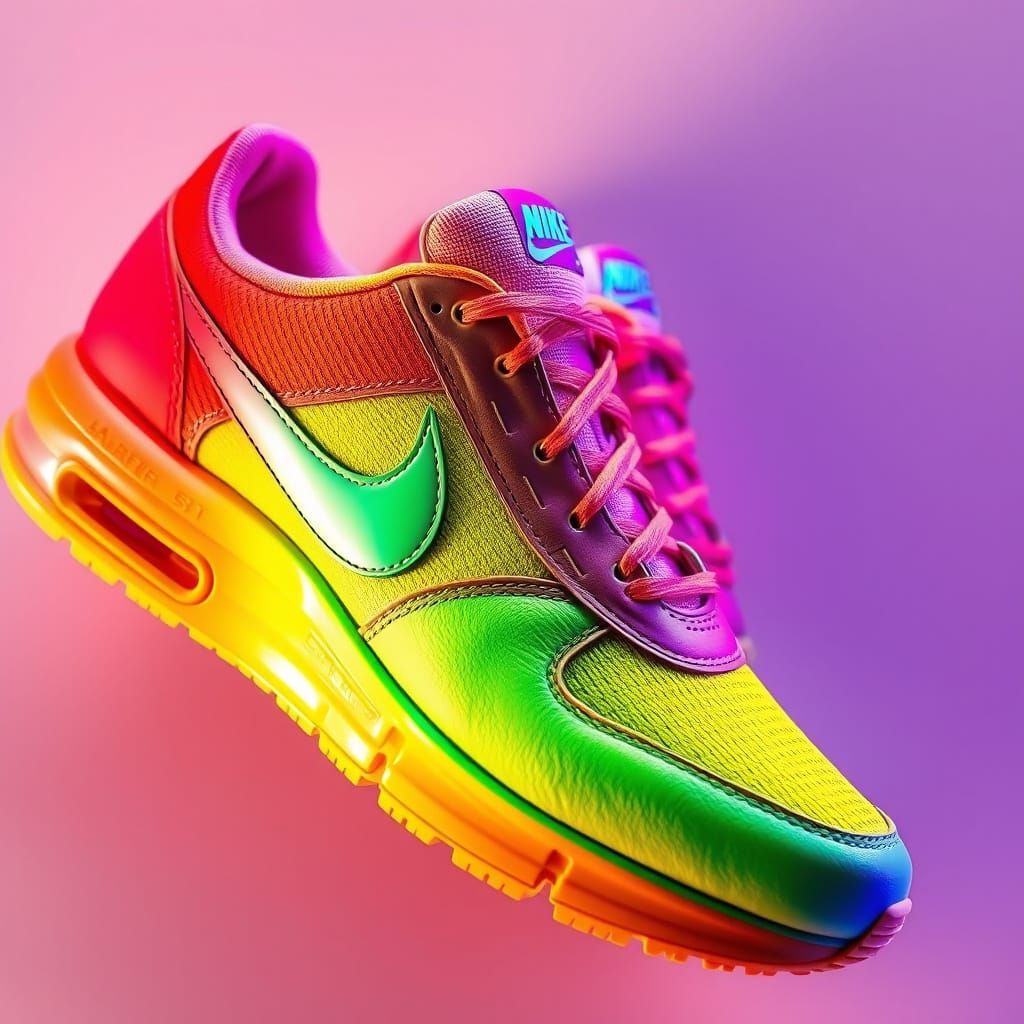 Surreal Nike Sneakers Shine in Vibrant Rainbow Hues
