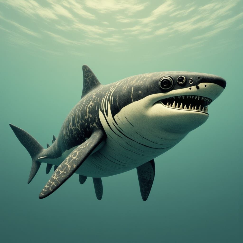 Surreal Megaladon Shark in Abstract Expressionist Style