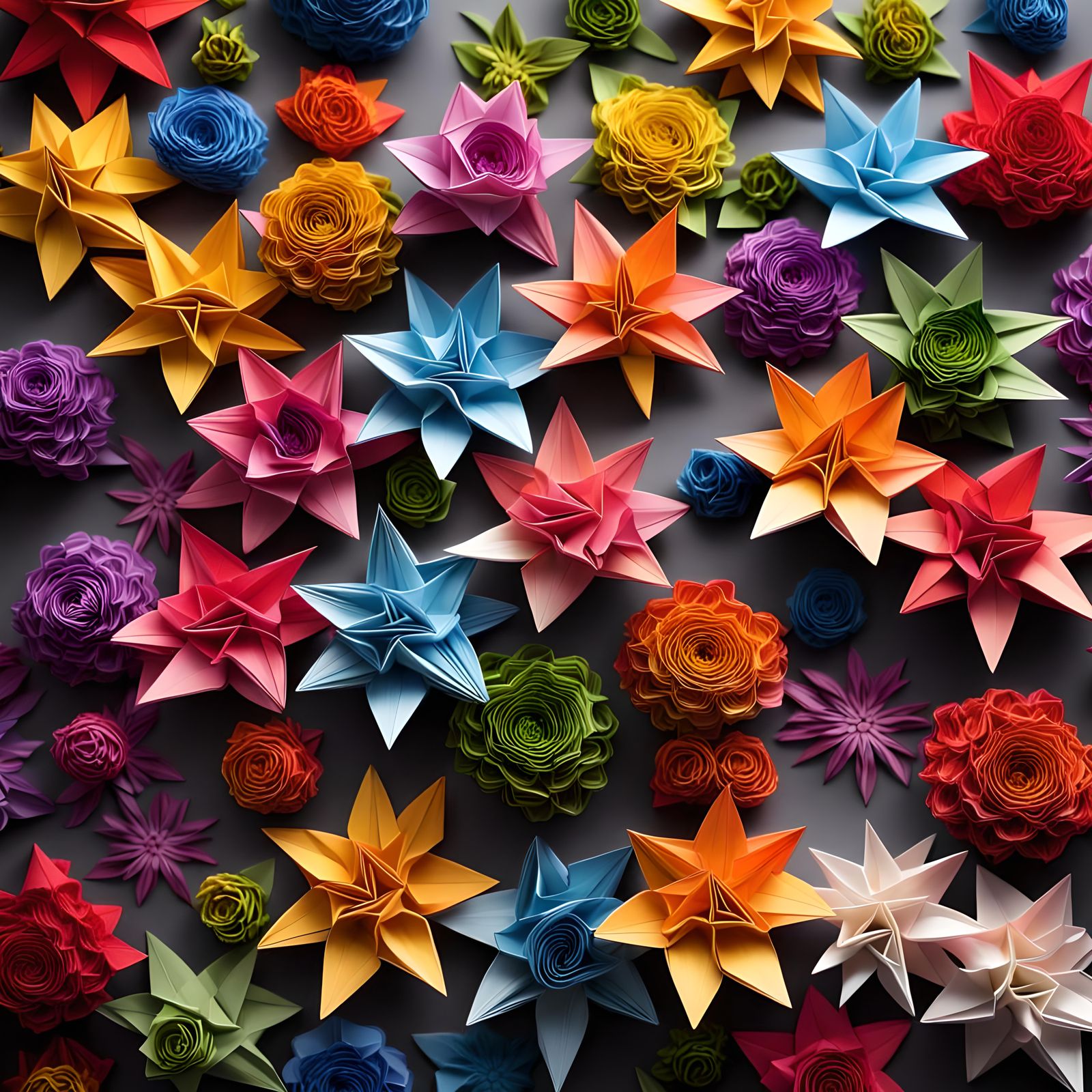 Colorful Origami Flowers on White Background