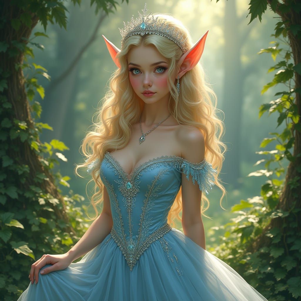 Whimsical Elf Maiden in Luminous Forest