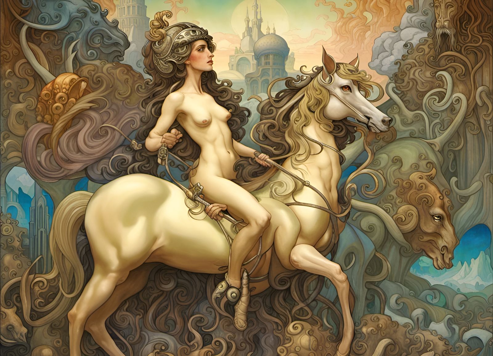 Centaur in Wonderland: Surreal Art Nouveau Fantasy