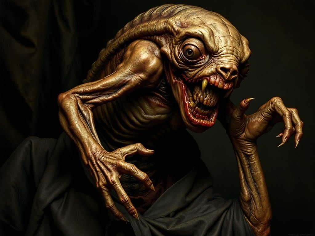 Grotesque Metamorphic Creature in Baroque Style