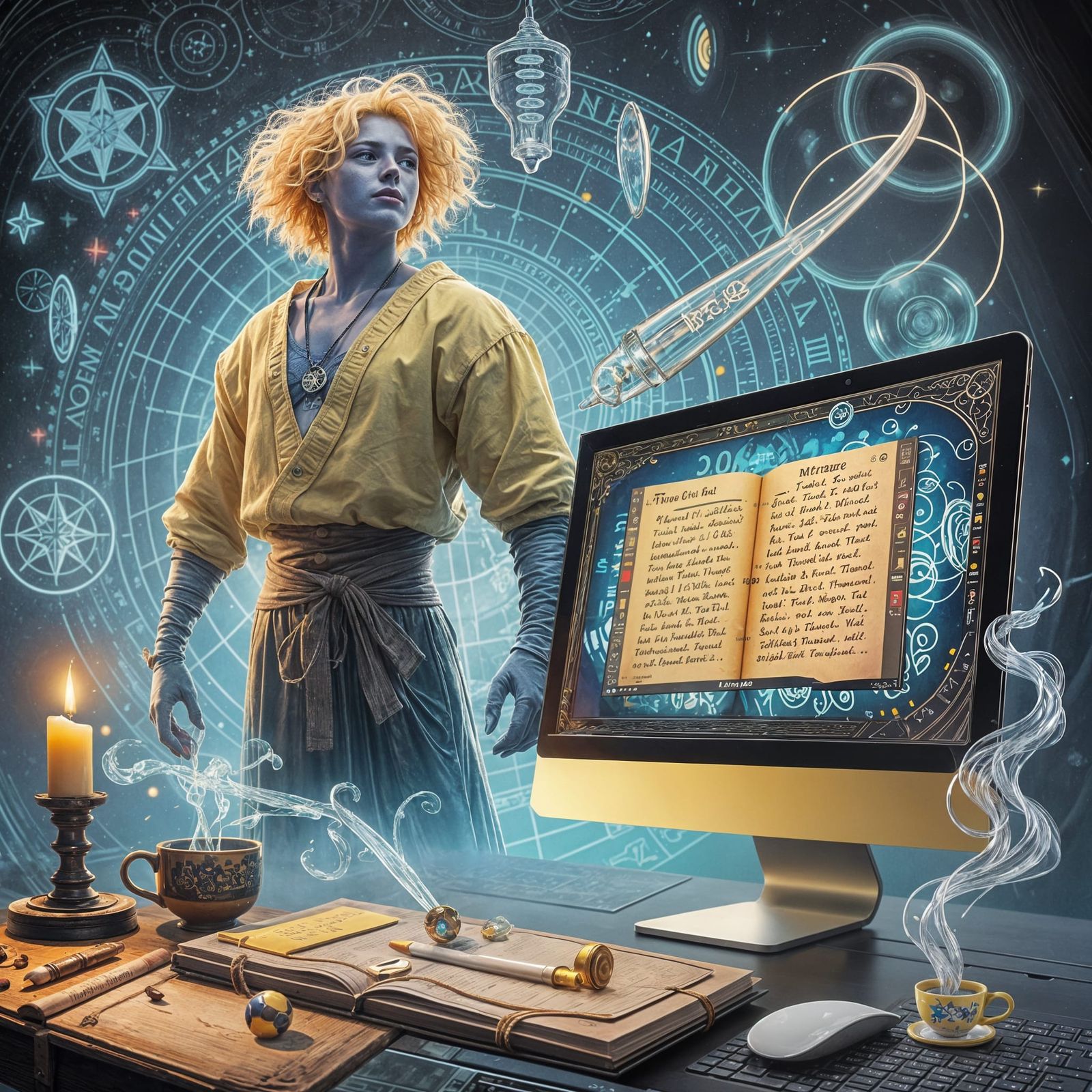 Fantasy Author's Workspace in Mysterious Light