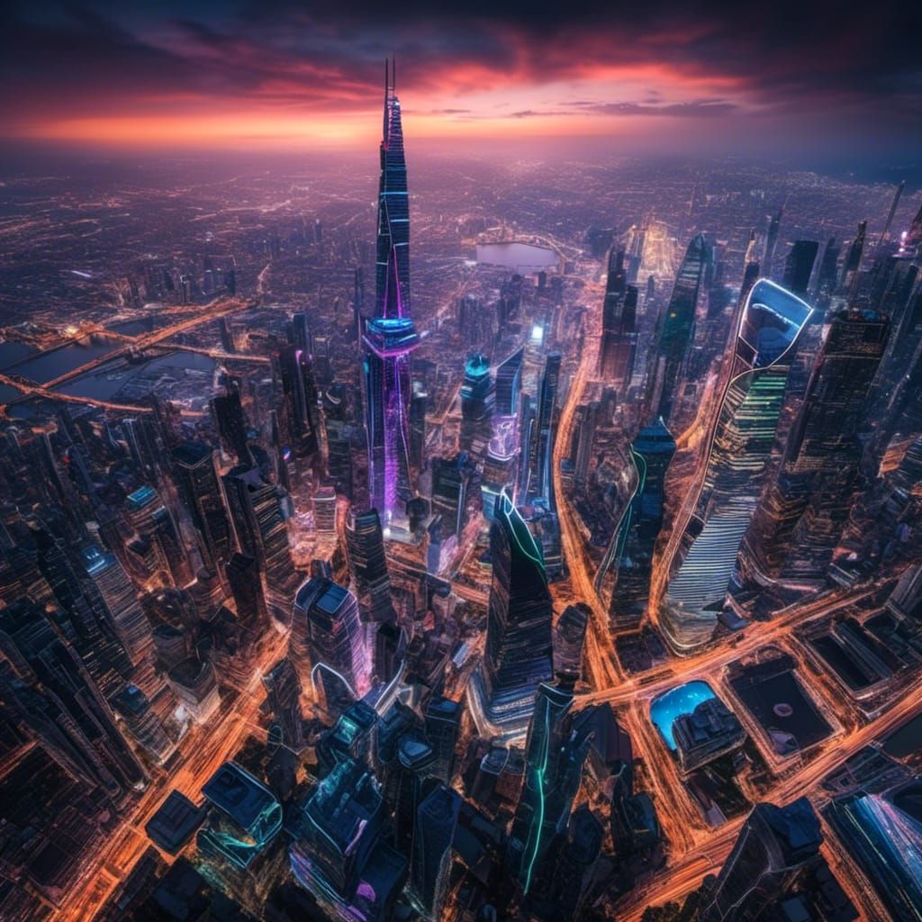 Futuristic City Skyline at Twilight: Murraypunk Style