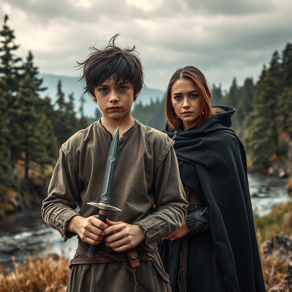 Medieval Landscape with a Young Warrior and a Beautiful Adve...