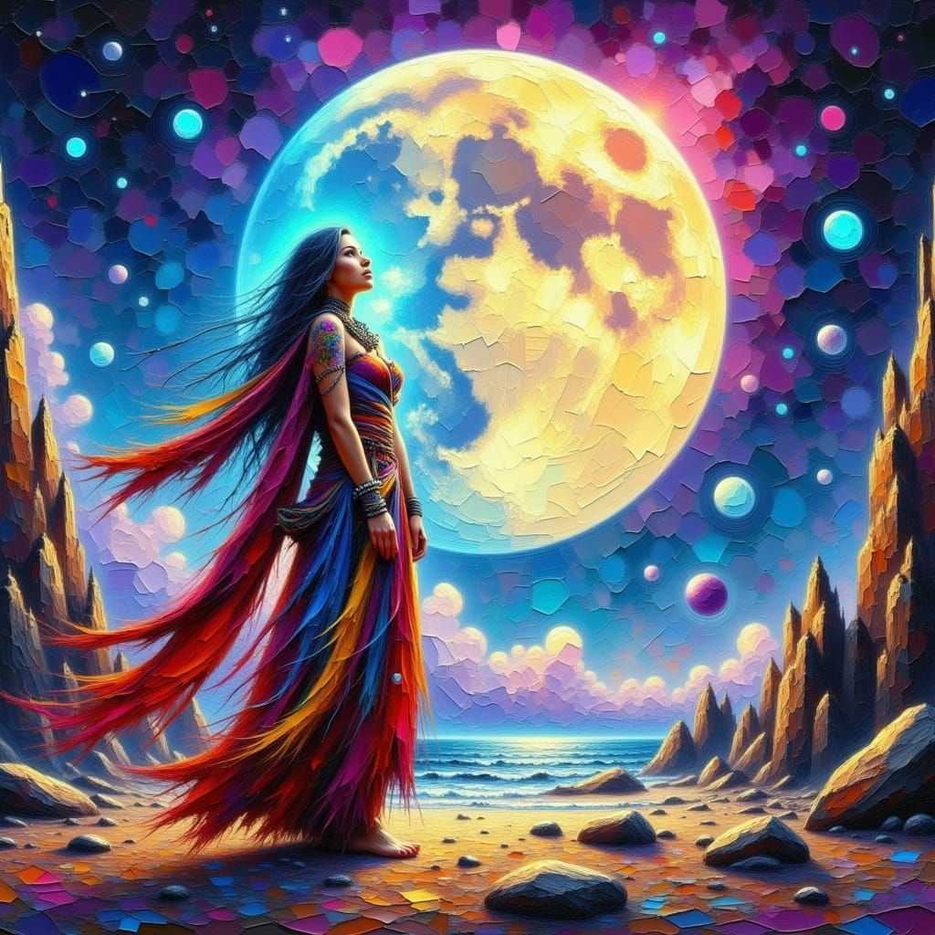 Mystical Gypsy Woman Under Glowing Moon