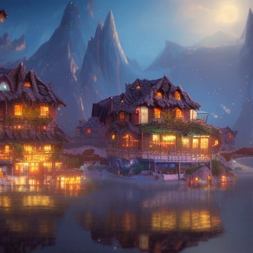 Christmas Village on Floating Island: Fantasy Concept Art