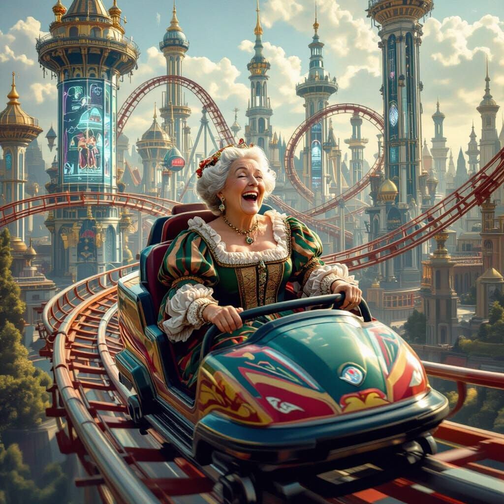 Renaissance Woman Rides Roller Coaster in Da Vinci Style