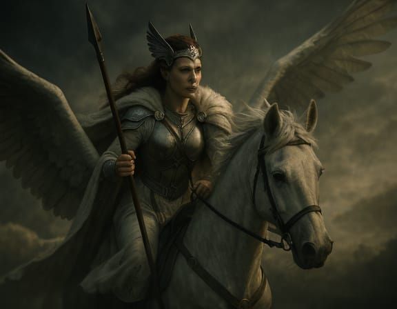 Winged Valkyrie on Horseback in Cinematic Digital Art