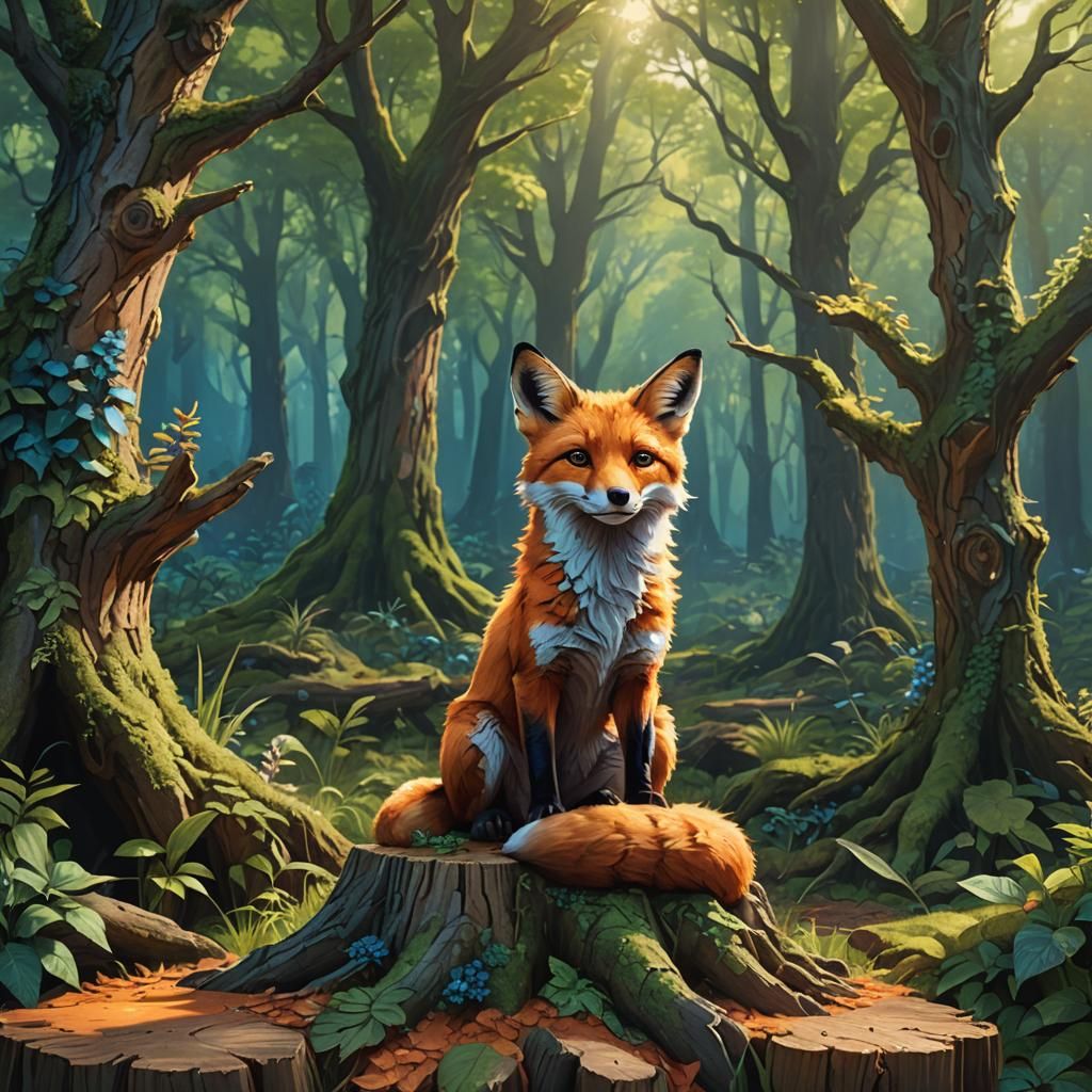 Cute Fox in Enchanted Forest Concept Art