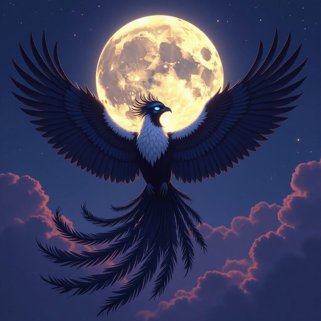 Phoenix Eclipses Moon in Dark Fantasy Style