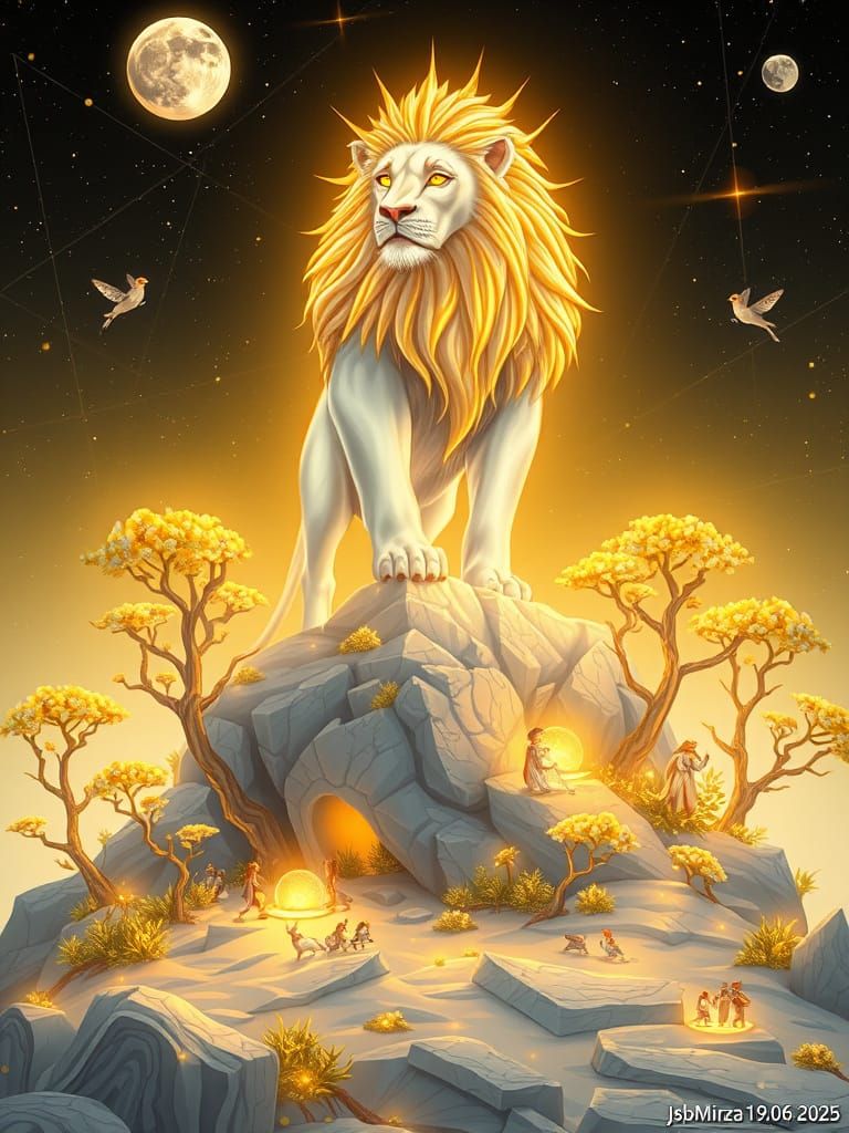 Golden-Maned Lion King Oversees Lunar World
