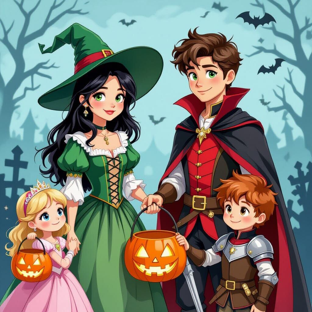 Children in Halloween Costumes With Jack-o'-Lanterns