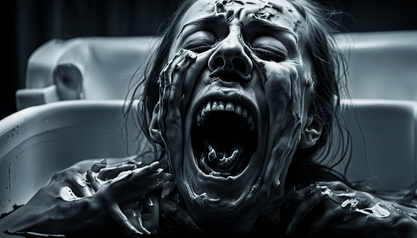 Monochrome Melting Woman Screaming in Darkness