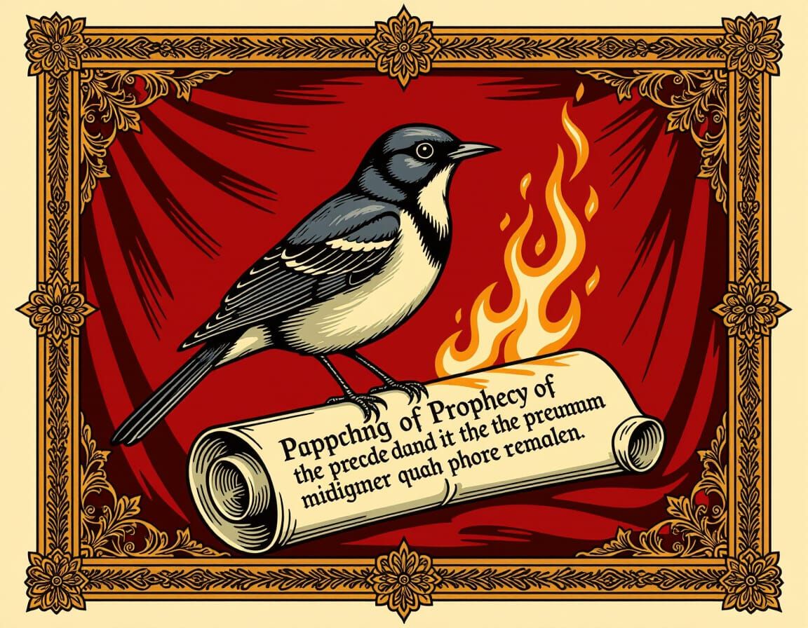 Heraldic Flag Design: Thrush on Flaming Scroll