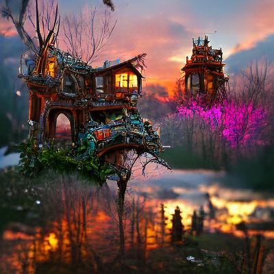 Enchanted Junk Garden: Elegant Treehouses at Sunset