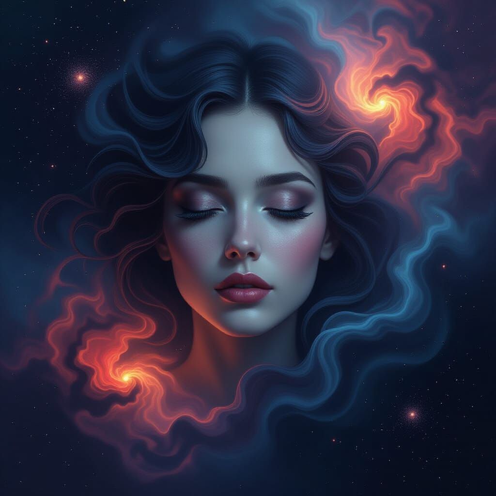 Ethereal Goddess Face in Cosmic Melancholy