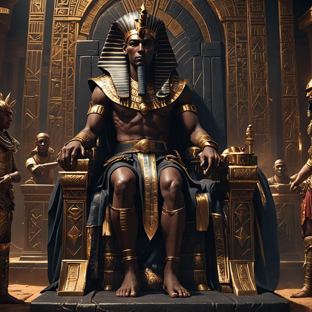 Powerful Pharaoh on Throne, Detailed Matte Painting