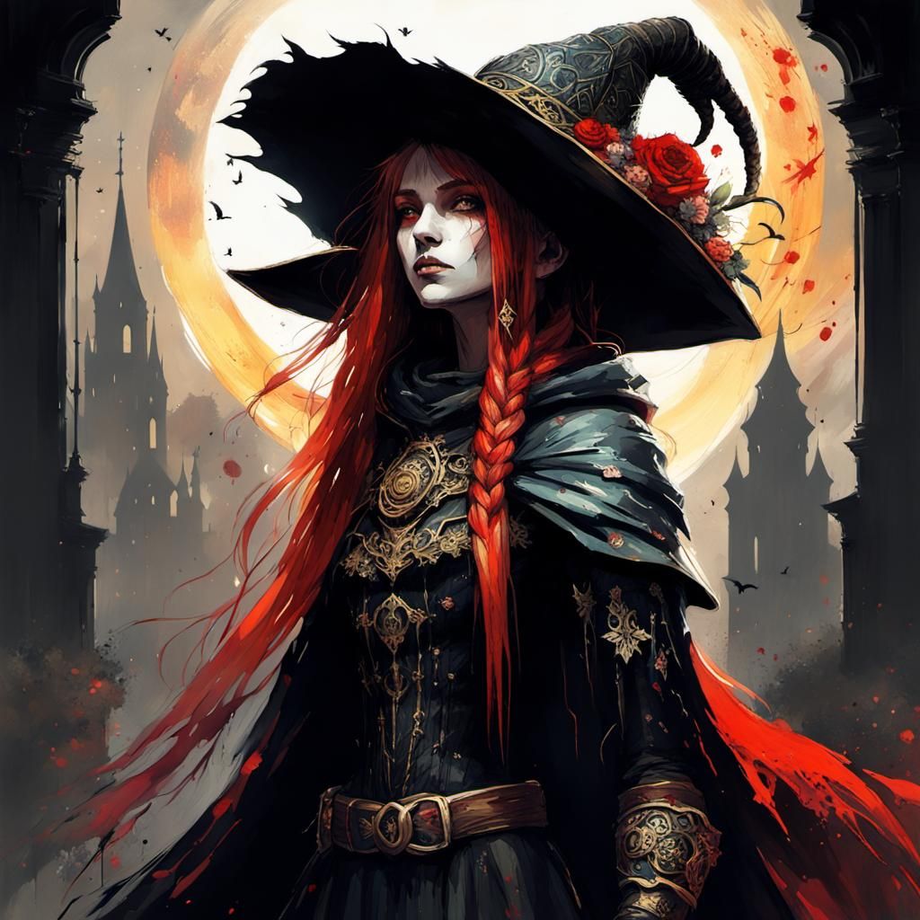 Gothic Witch Queen in Sunlight, Impasto Gouache Style