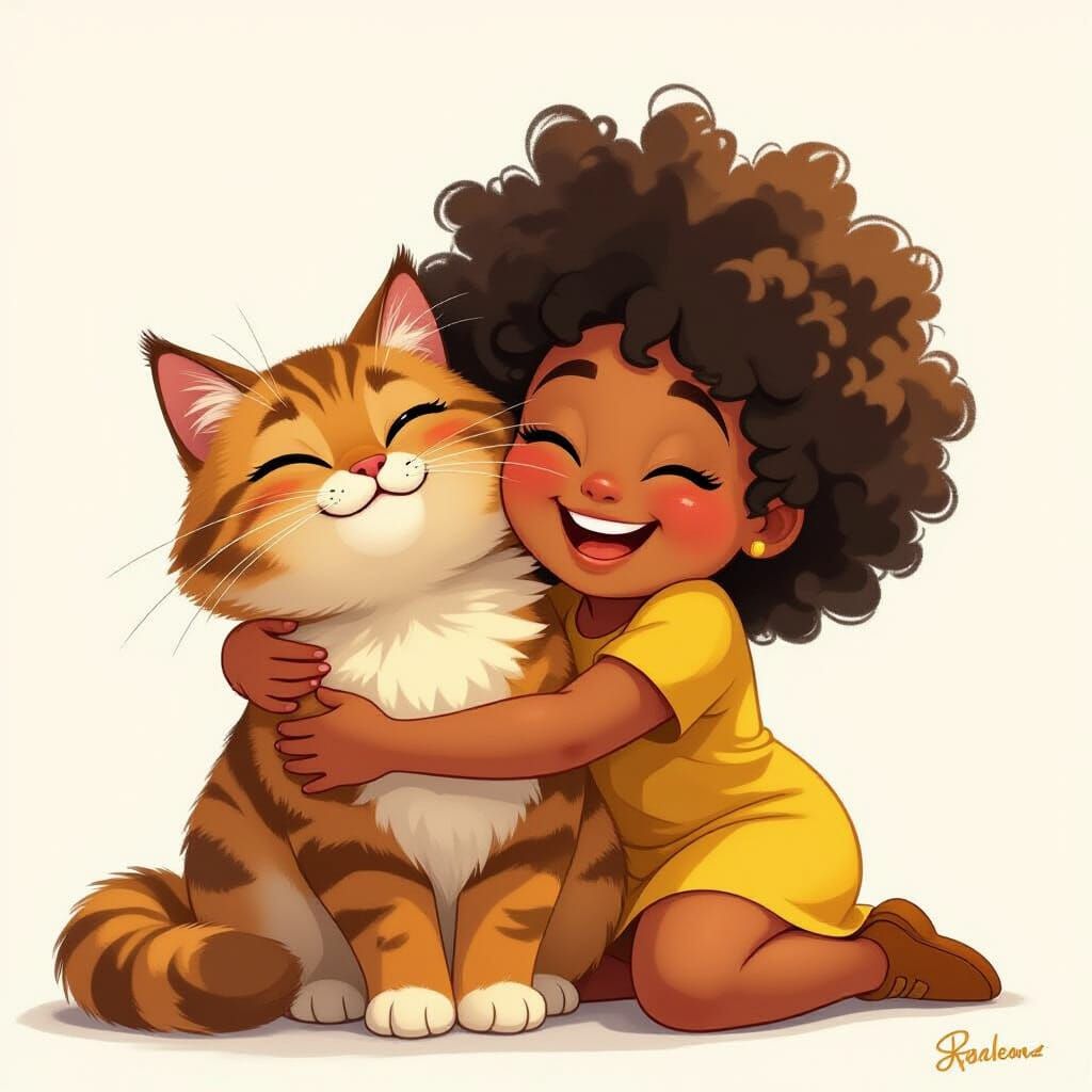 Girl Hugs Cat in Pixar-Inspired Animation