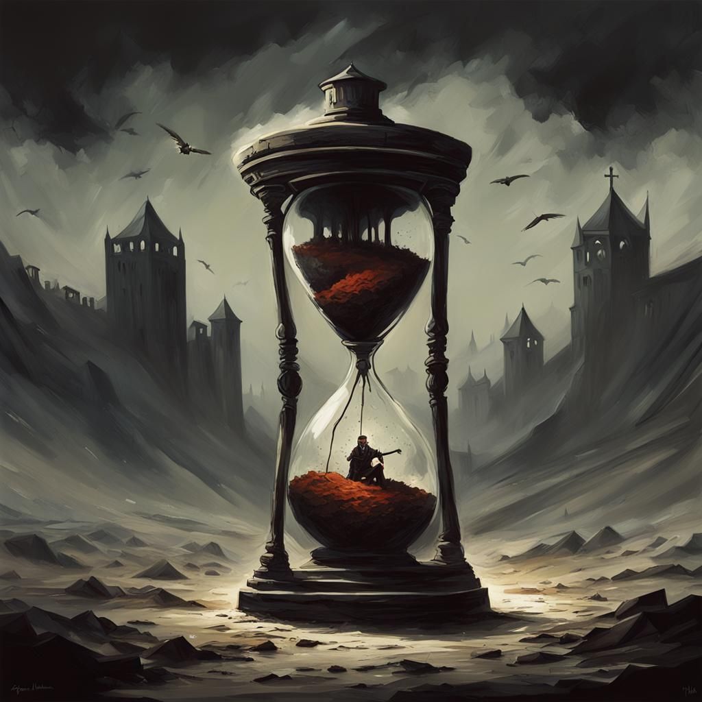 Sinister Hourglass Depicts Time's Endless March