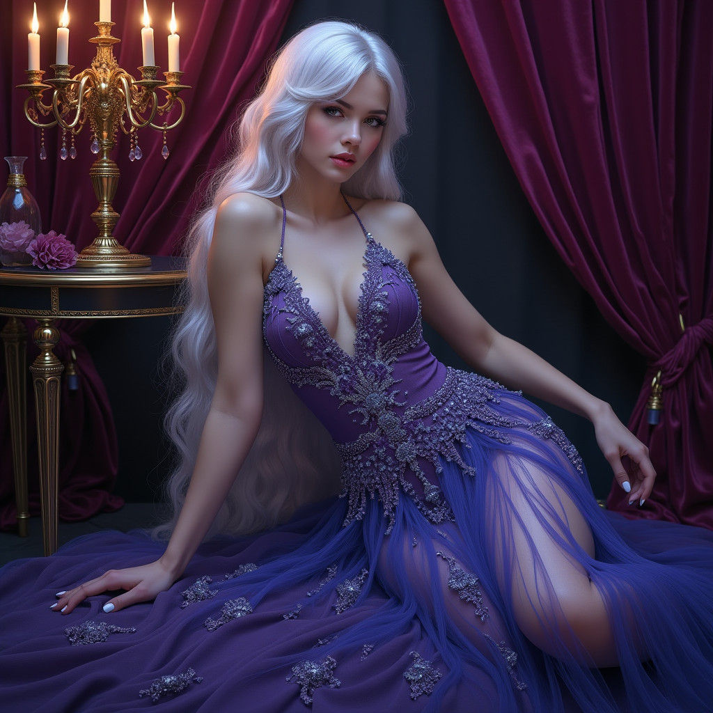 Ethereal Half-Elf Courtesan in Art Nouveau Style