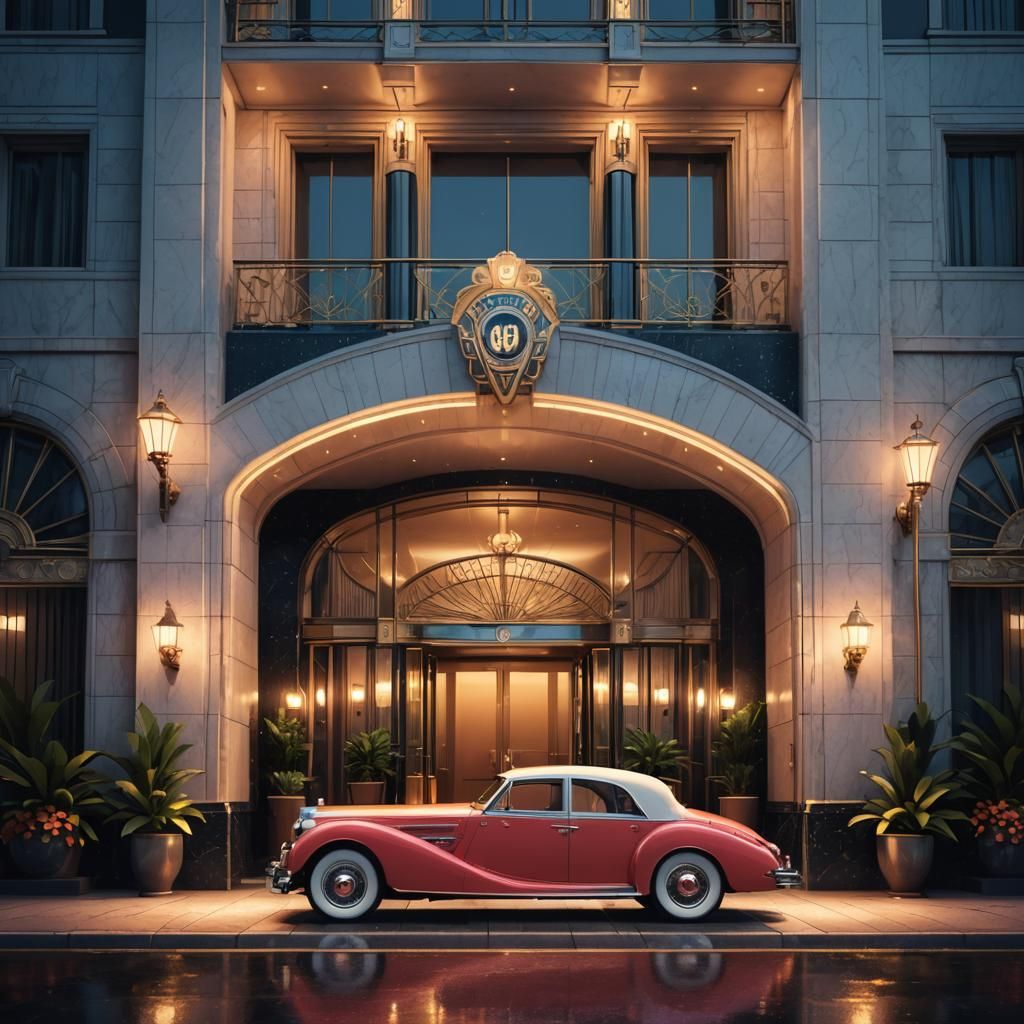 Grand Hotel Entrance in Art Deco Style