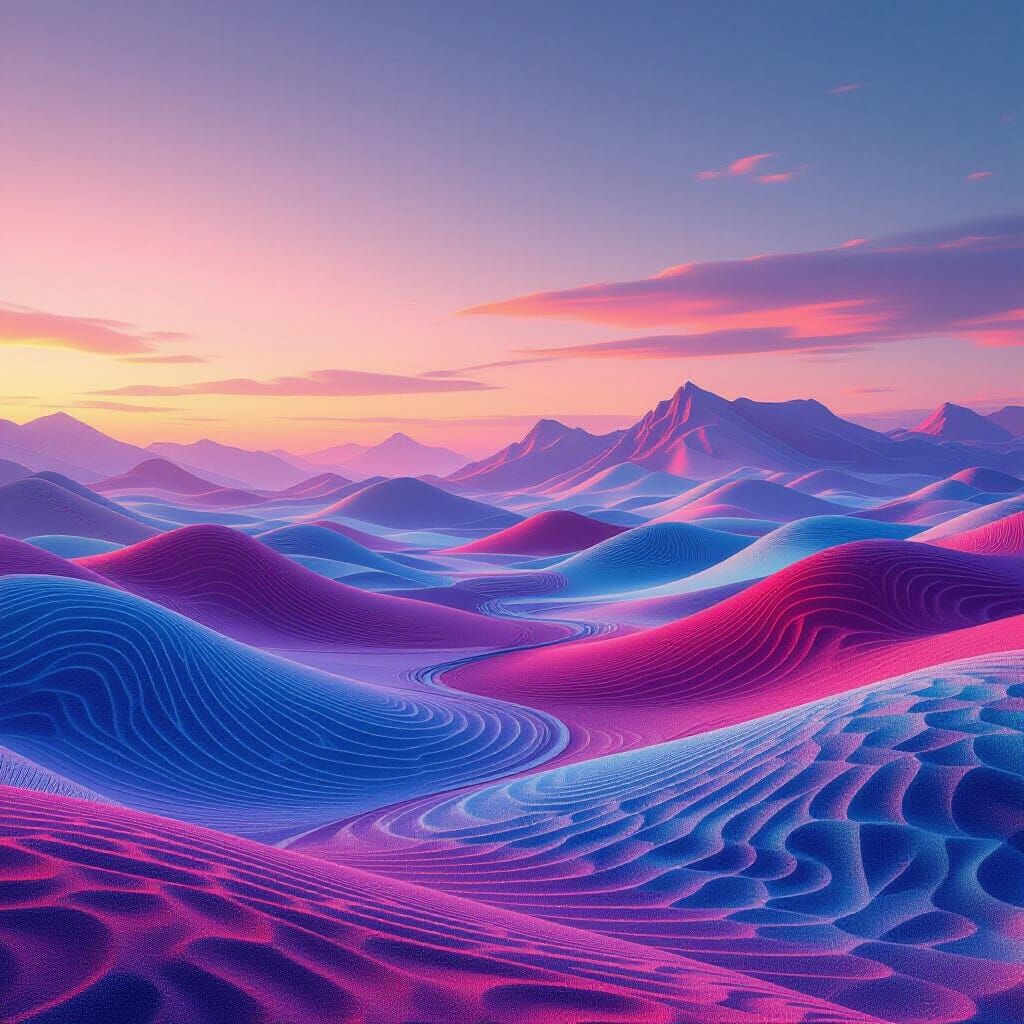 Surreal AI Landscape with Geometric Patterns and Digital Art...