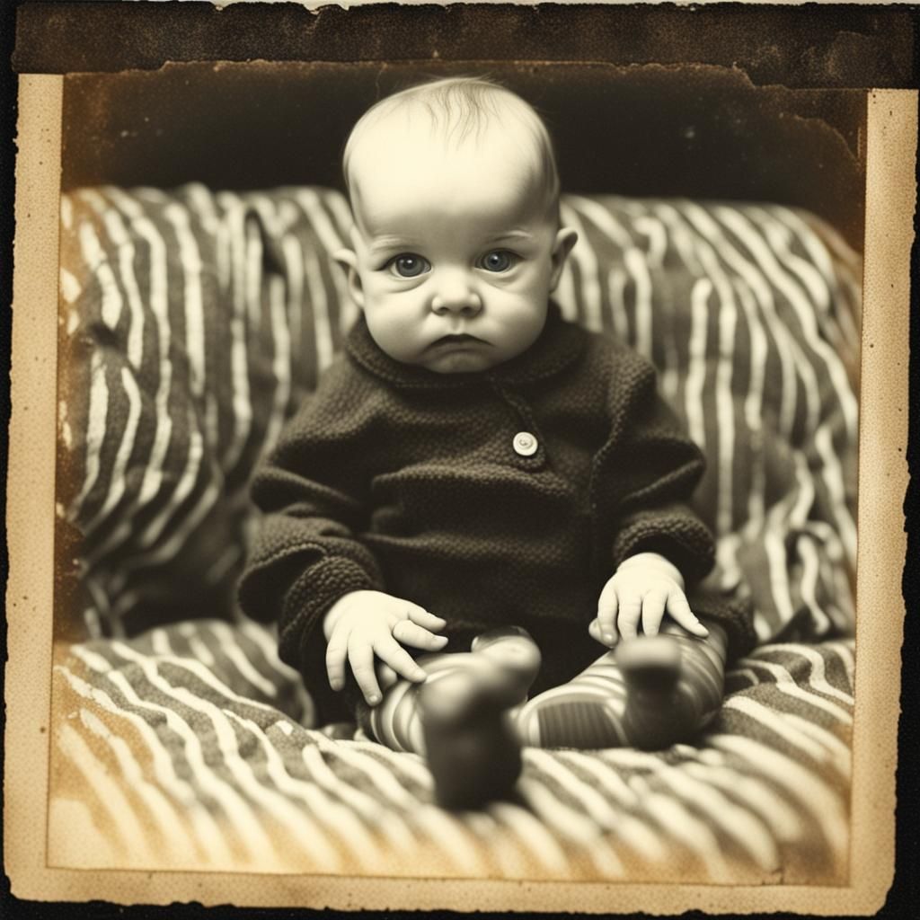 Sinister Baby in Vintage Style Photograph