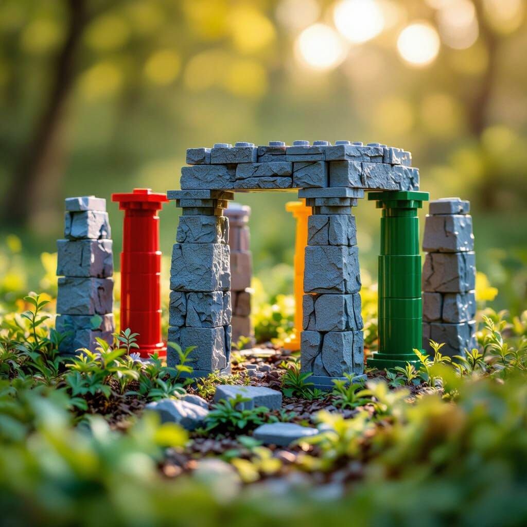 LEGO Stonehenge Ruins in Overgrown Landscape