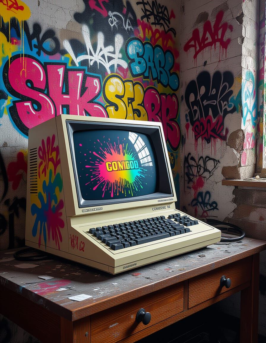 Commodore 64 Covered in Neon Graffiti Art