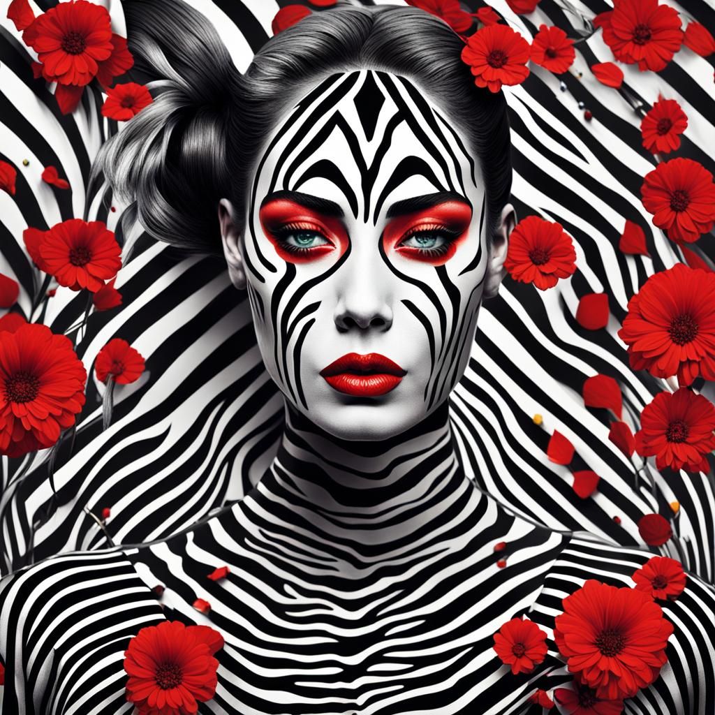Striking Zebra Portrait with Red Accents