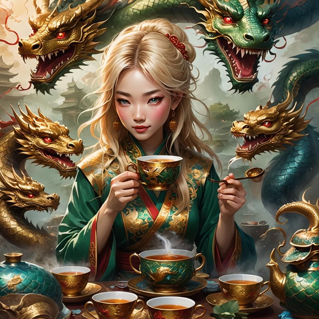 Chinese Girl and Dragon Tea Party in China