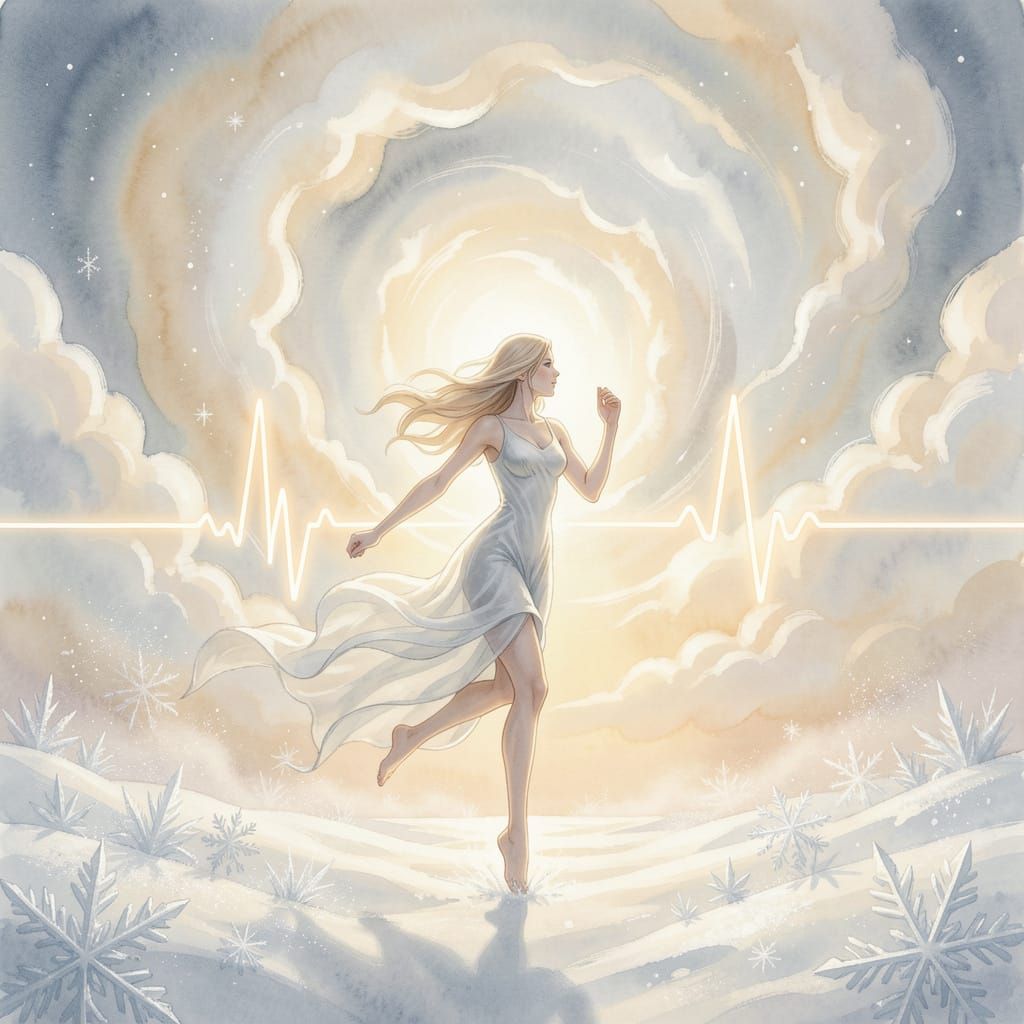 Abstract Woman Running Through Luminous Dreamscape