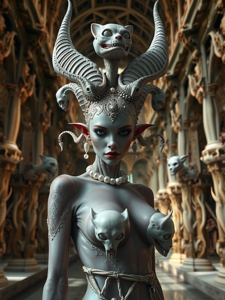 Eerie Demon in Bone Cathedral: Photorealistic Art