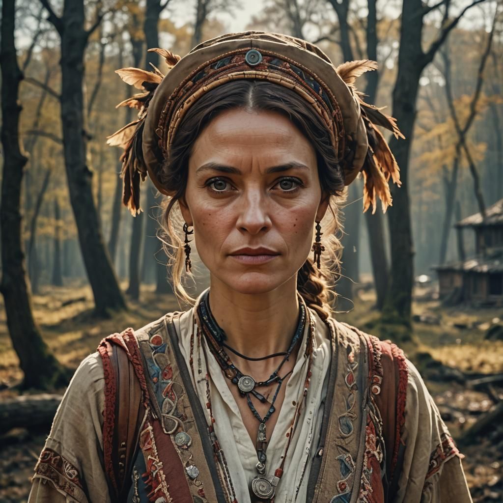 Beautiful Woman in National Dress, Cinematic Portrait