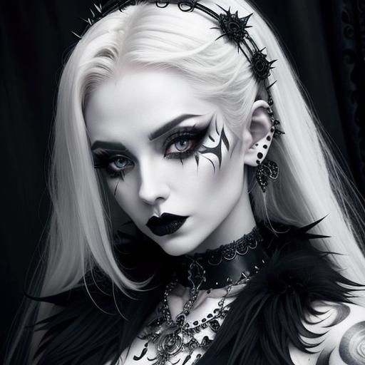 Ethereal Albino Goddess Portrait in Gothic Style