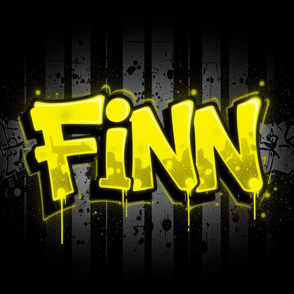 Neon Yellow "Finn" Graffiti Art on Black
