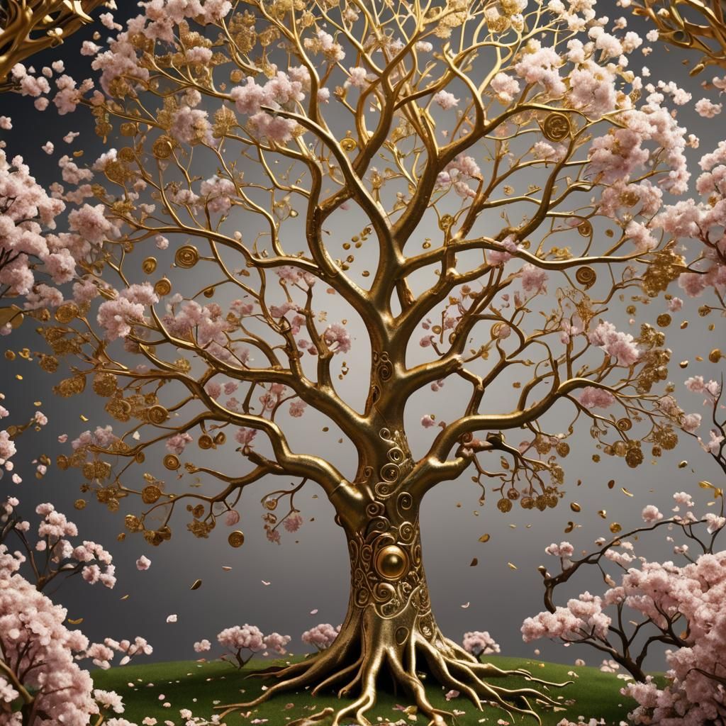 Tree of Life with Sakura in 3D Klimt Style