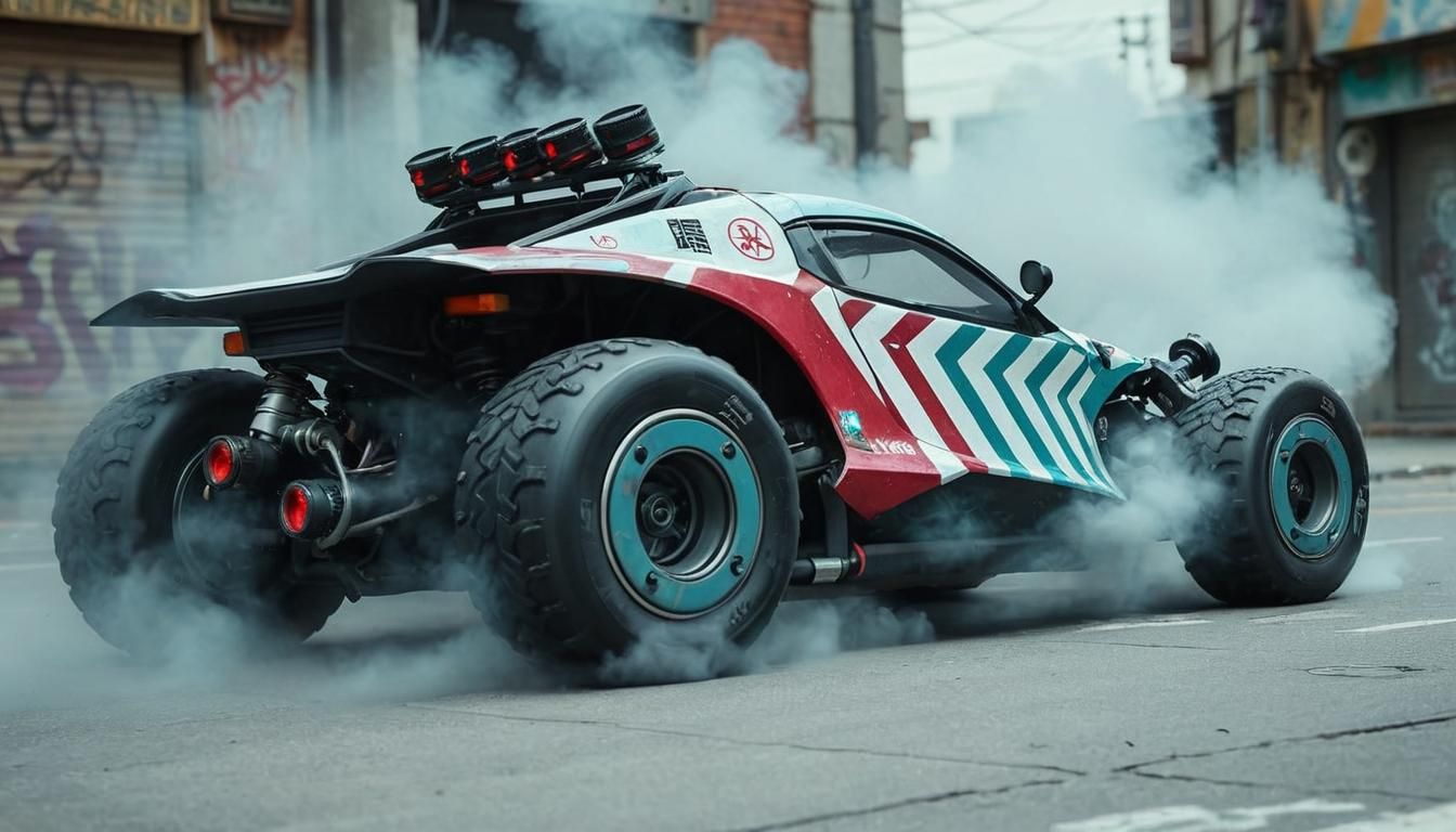 Cyberpunk Buggy Drifting in Graffiti Street