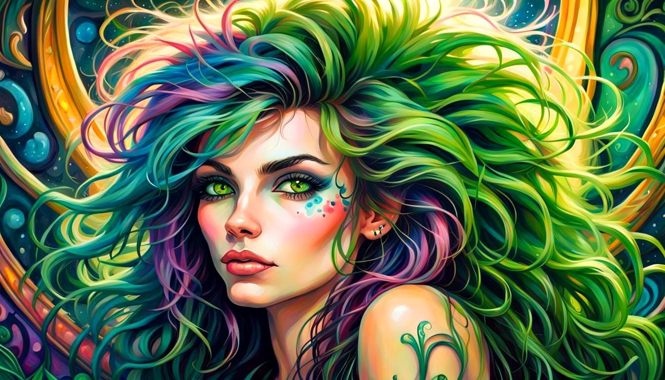 Punk Rocker Babe with Flowing Hair, High Resolution Render