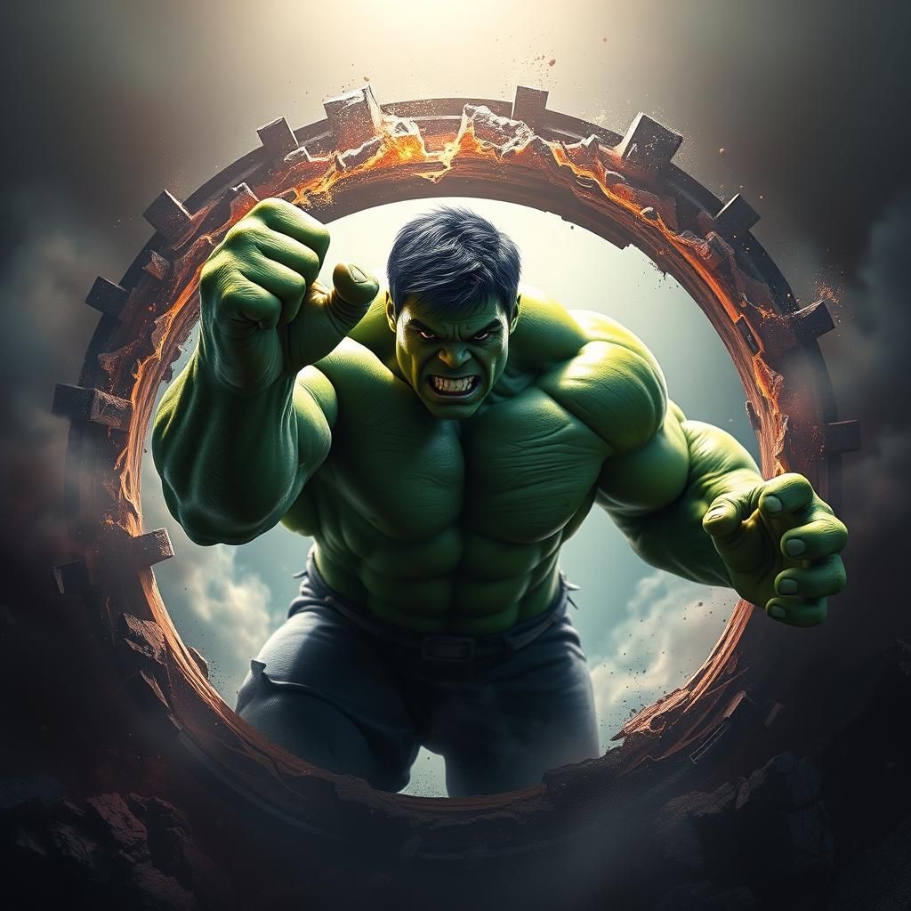 Hulk Bursts Through Frame: Detailed Matte Painting