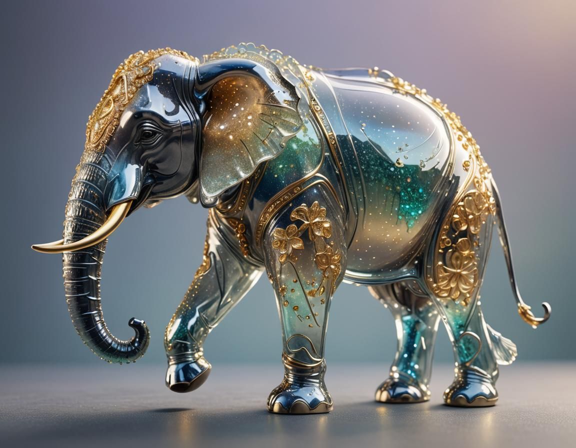 Enameled Glass Elephant with Glittering Pastel Accents