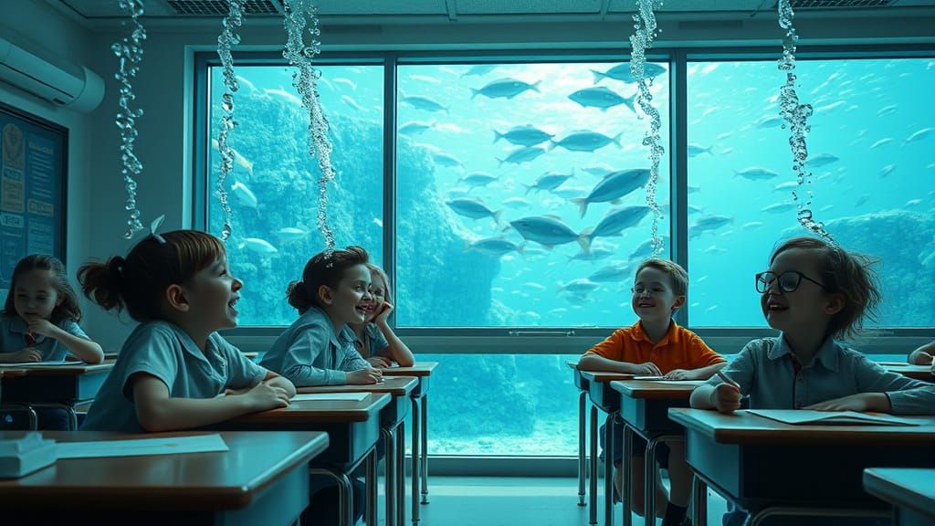 Underwater Classroom: Deep-Sea Society School Scene