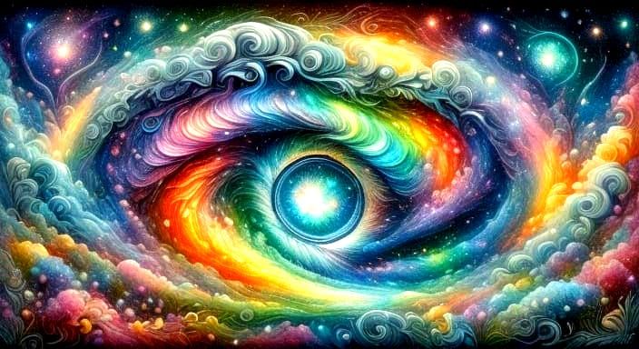 Ethereal Nature Scene in Vibrant Stained Glass Style