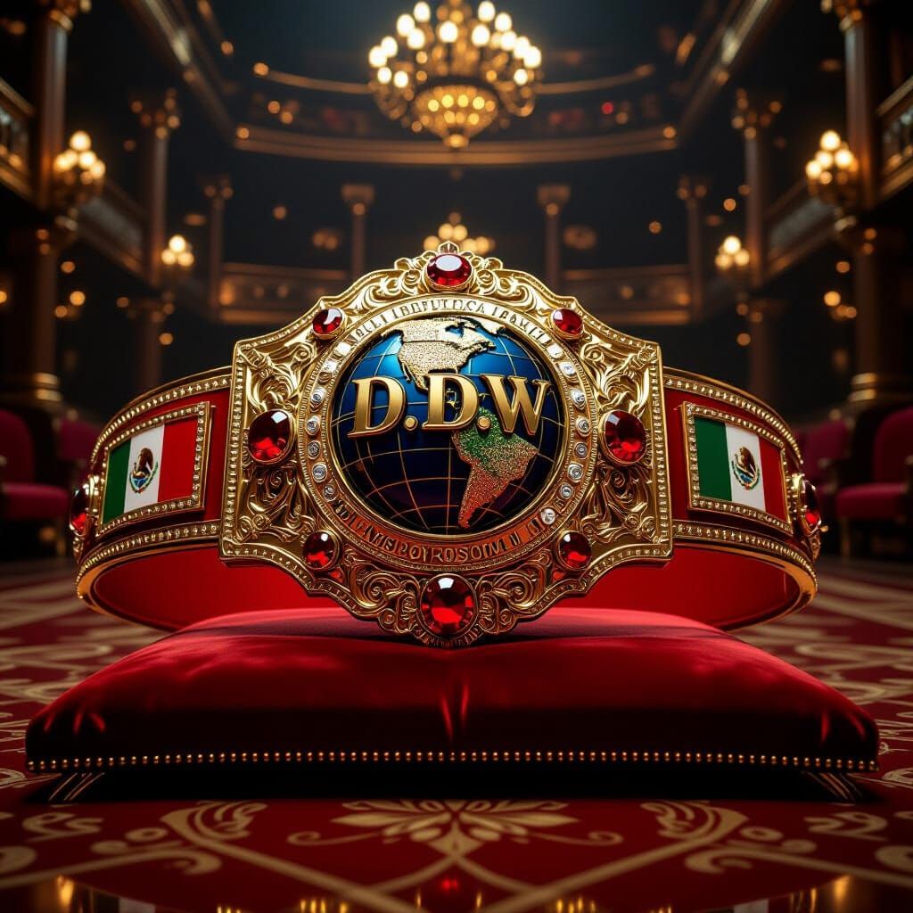 Ornate Gold Wrestling Championship Belt with Red Strap