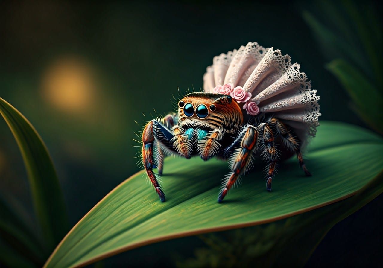 Whimsical Spider Goddess in Emerald Splendor